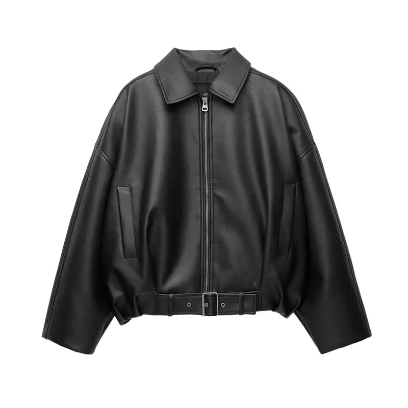 Vintage PU Leather Bomber Jacket