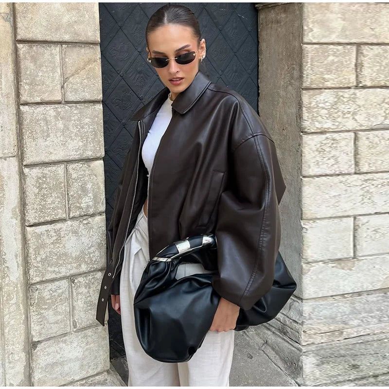 Vintage PU Leather Bomber Jacket