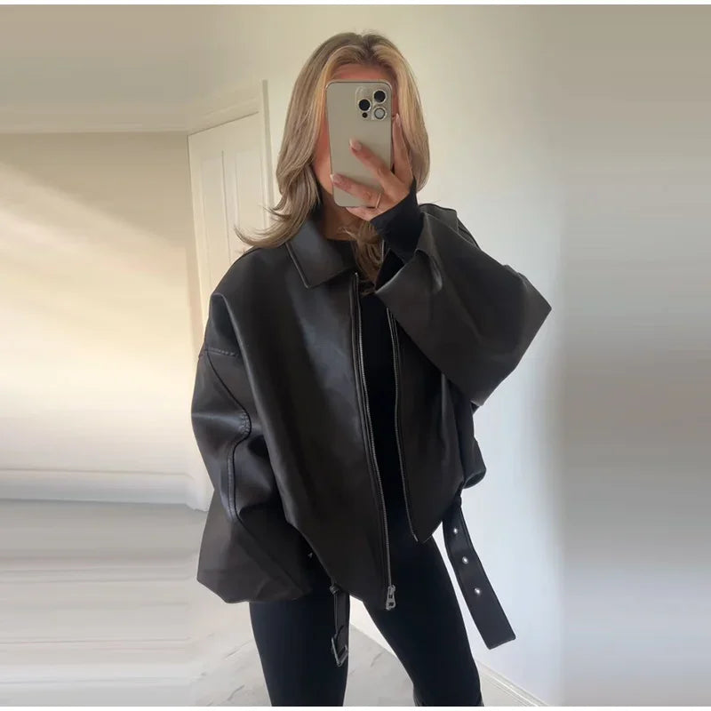Vintage PU Leather Bomber Jacket