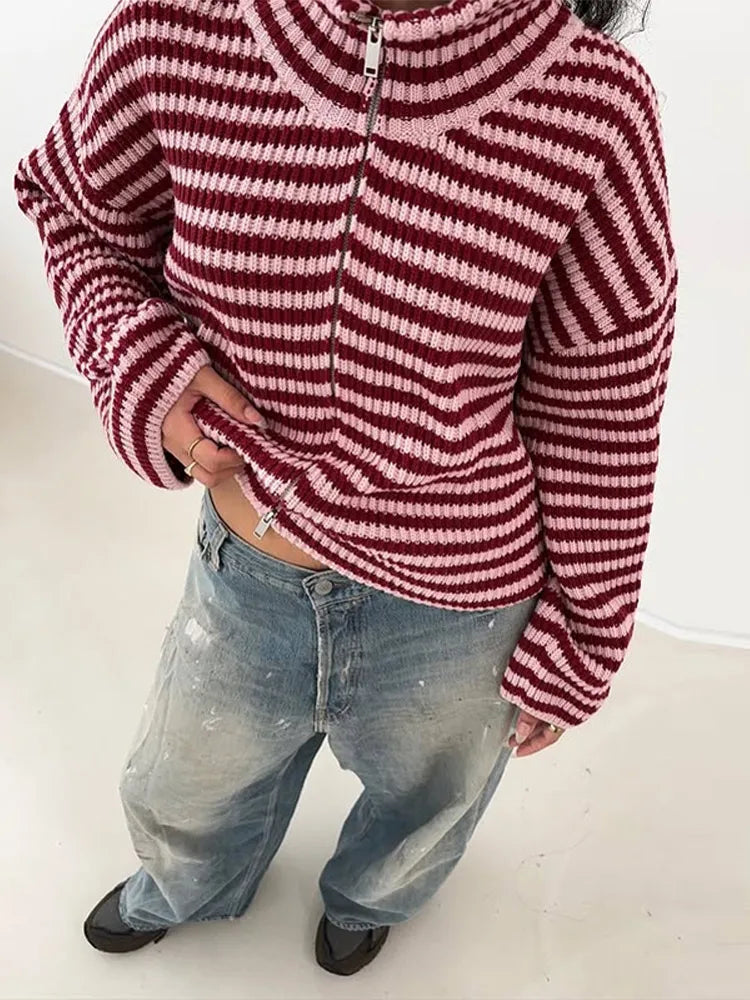 Loose Striped Women's Knit Cardigan