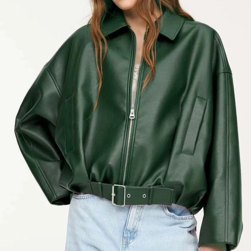 Vintage PU Leather Bomber Jacket