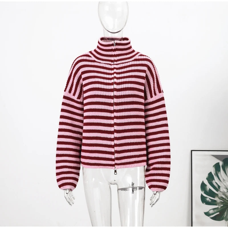 Loose Striped Women's Knit Cardigan
