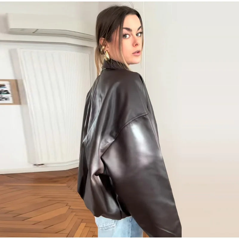 Vintage PU Leather Bomber Jacket