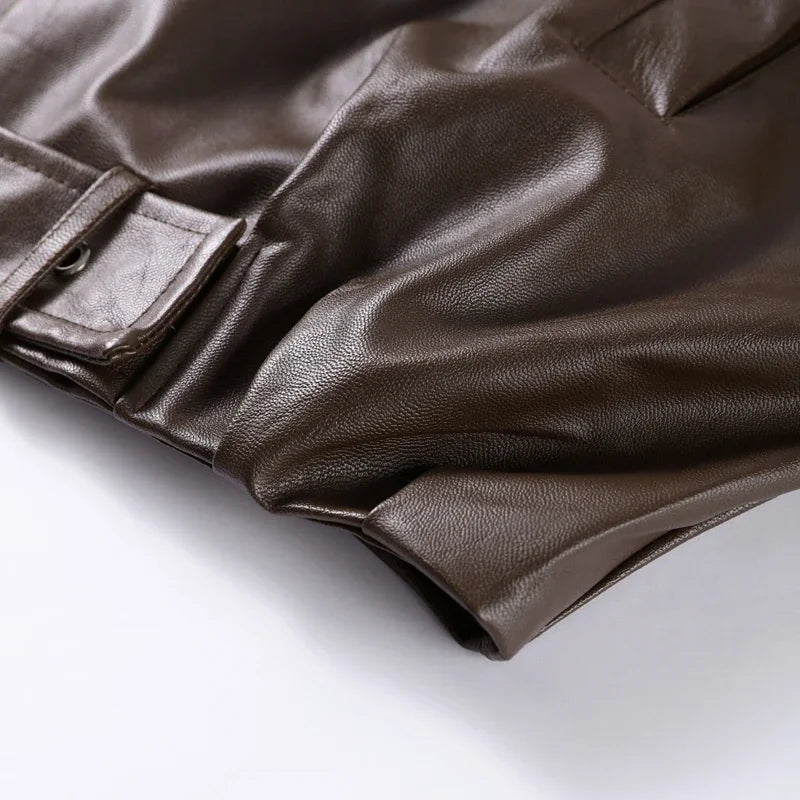 Vintage PU Leather Bomber Jacket