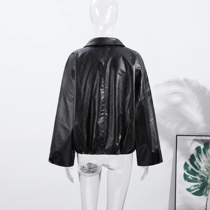 Vintage PU Leather Bomber Jacket