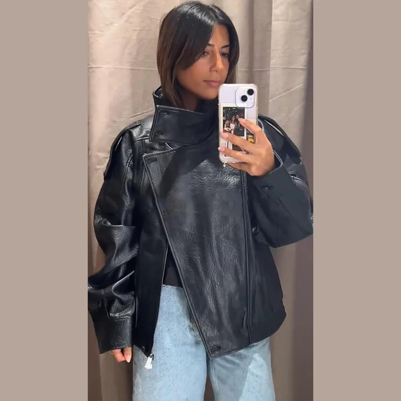 Vintage PU Leather Bomber Jacket
