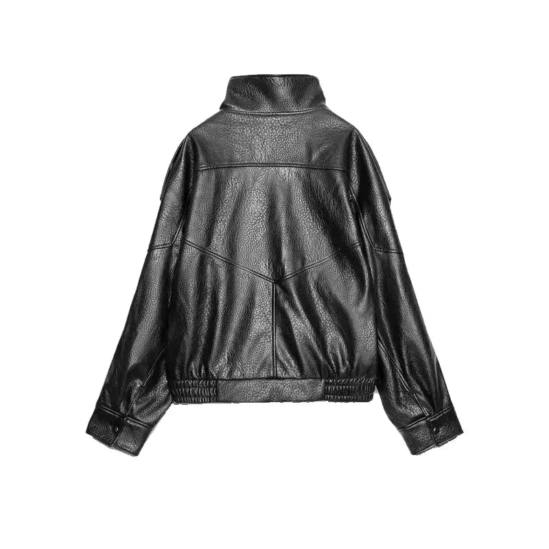 Vintage PU Leather Bomber Jacket