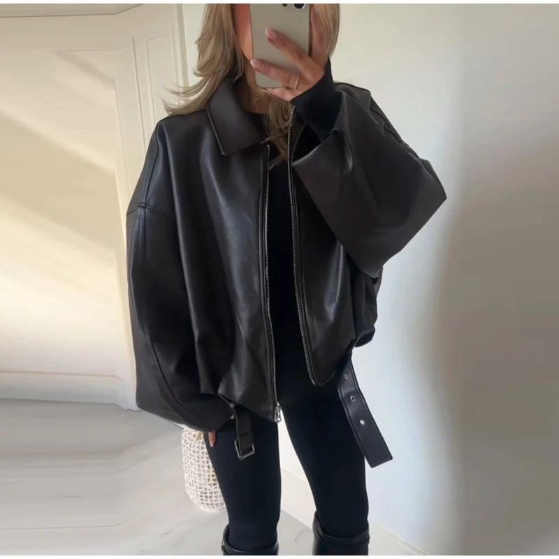 Vintage PU Leather Bomber Jacket