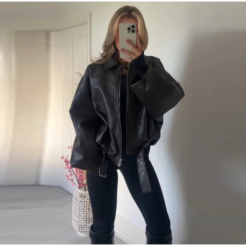 Vintage PU Leather Bomber Jacket