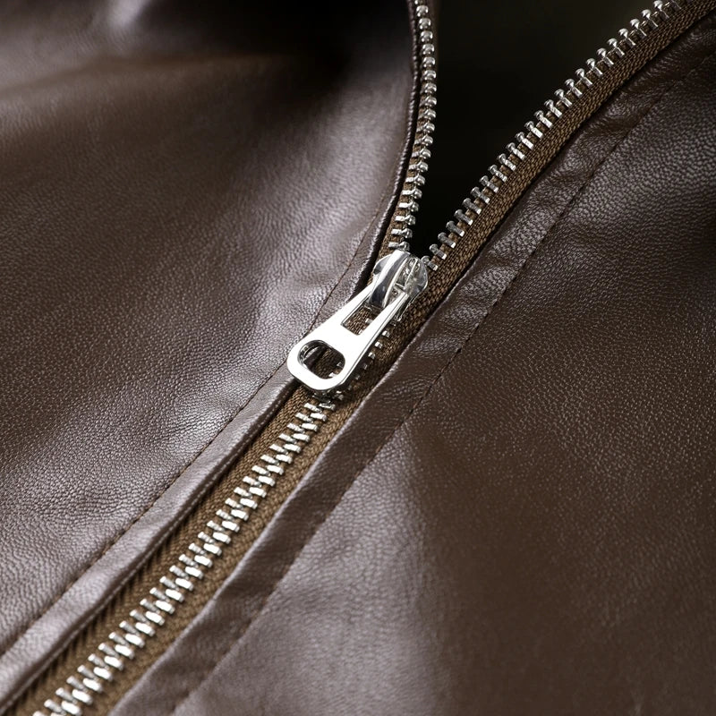 Vintage PU Leather Bomber Jacket
