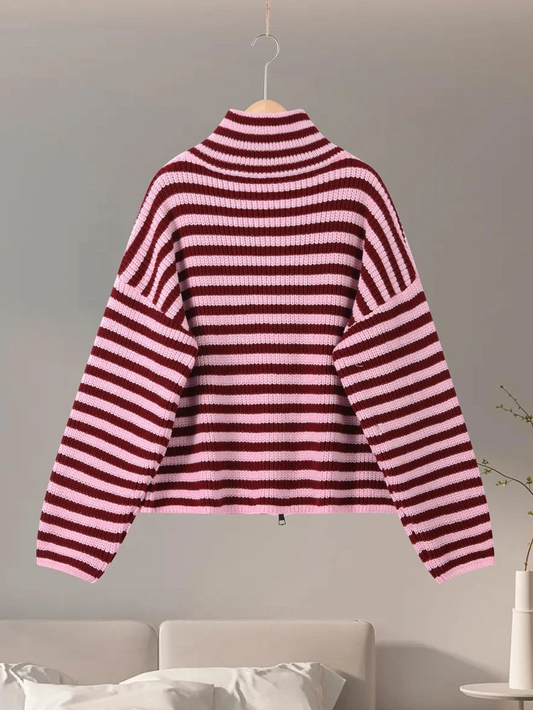 Loose Striped Women's Knit Cardigan