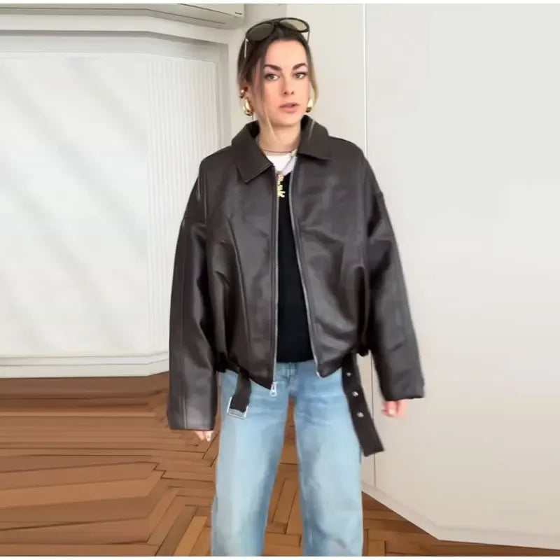 Vintage PU Leather Bomber Jacket