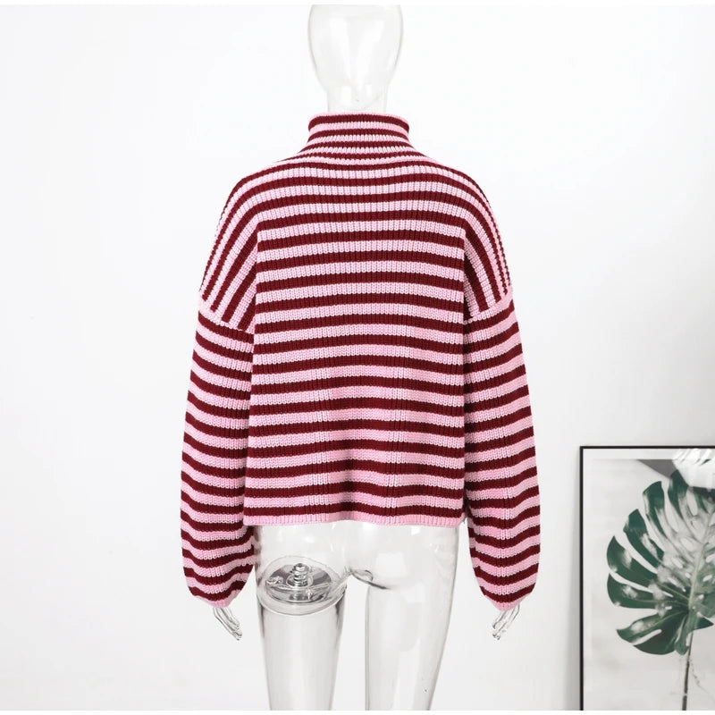Loose Striped Women's Knit Cardigan