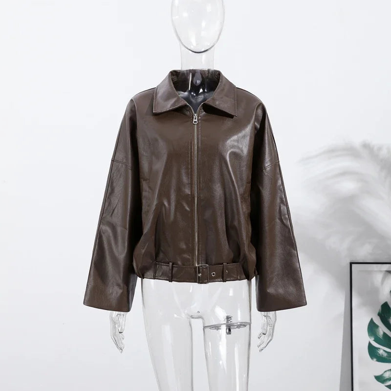 Vintage PU Leather Bomber Jacket