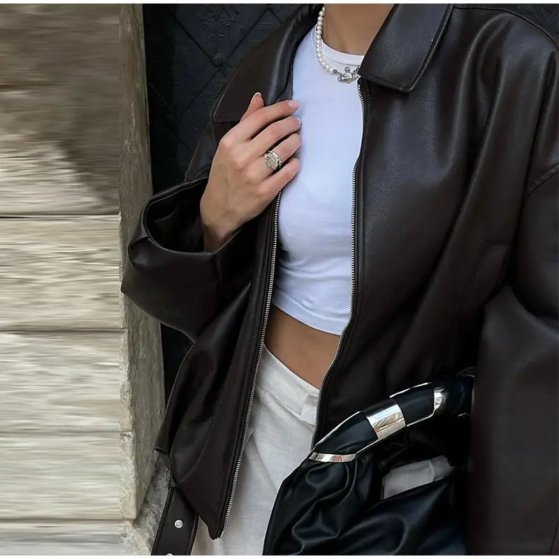 Vintage PU Leather Bomber Jacket