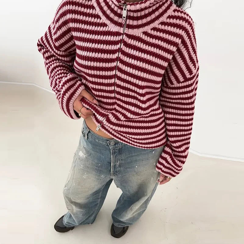 Loose Striped Women's Knit Cardigan