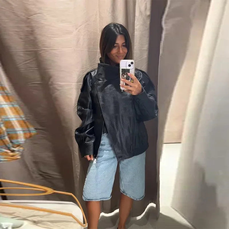 Vintage PU Leather Bomber Jacket