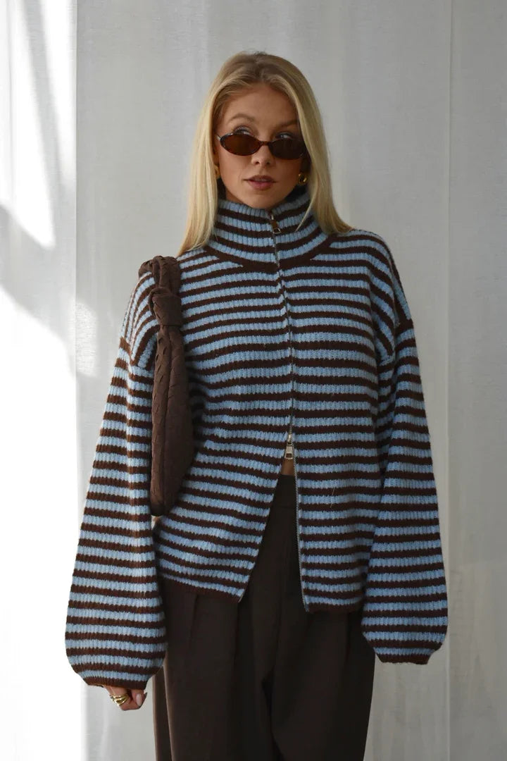 Loose Striped Women's Knit Cardigan