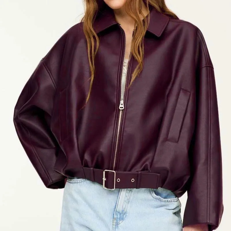 Vintage PU Leather Bomber Jacket