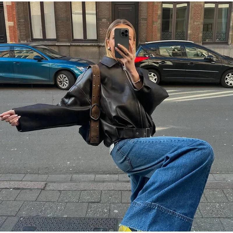 Vintage PU Leather Bomber Jacket