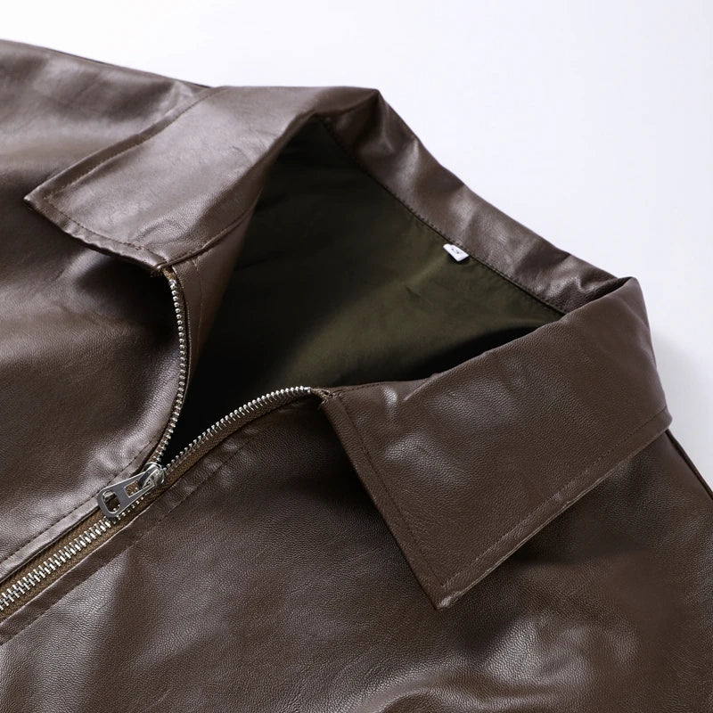 Vintage PU Leather Bomber Jacket