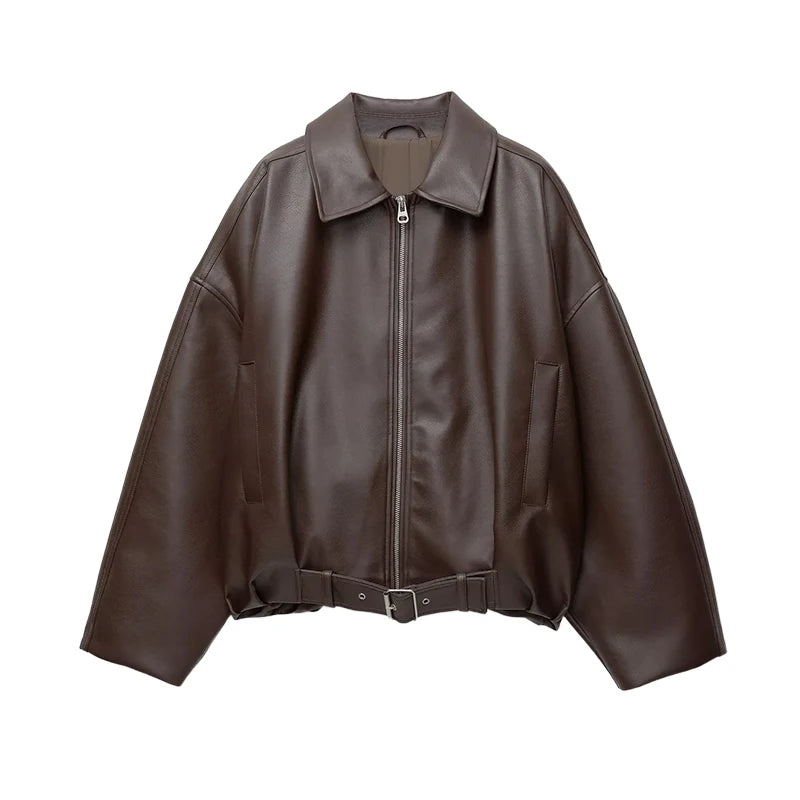 Vintage PU Leather Bomber Jacket