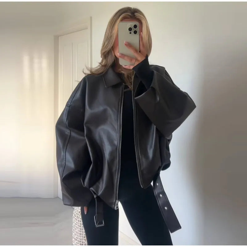Vintage PU Leather Bomber Jacket