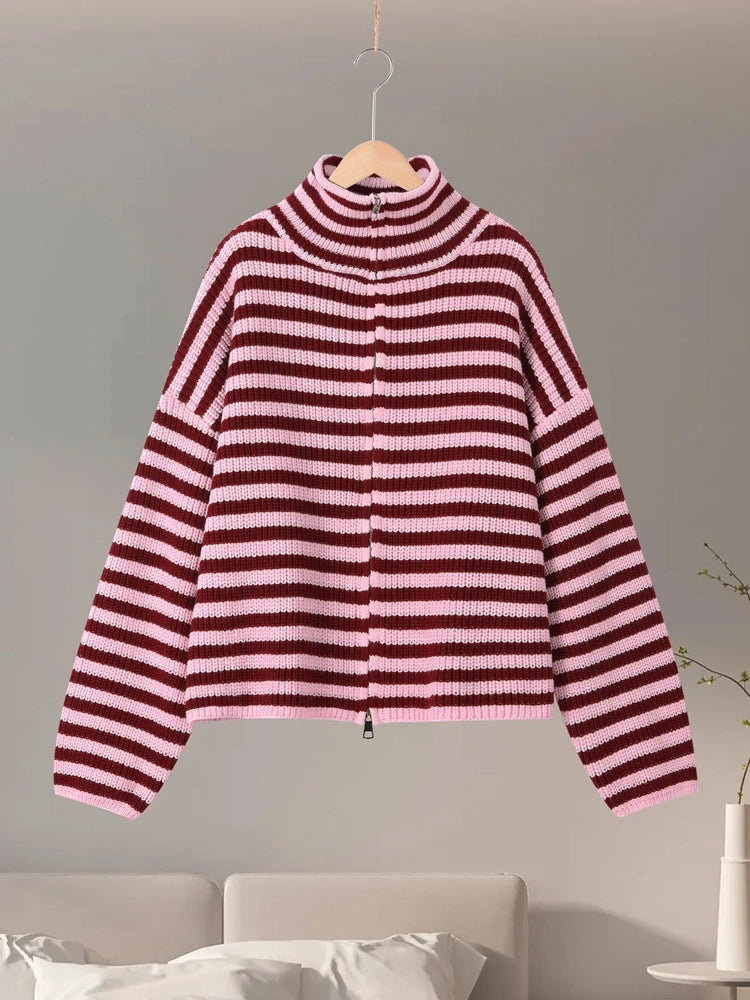 Loose Striped Women's Knit Cardigan