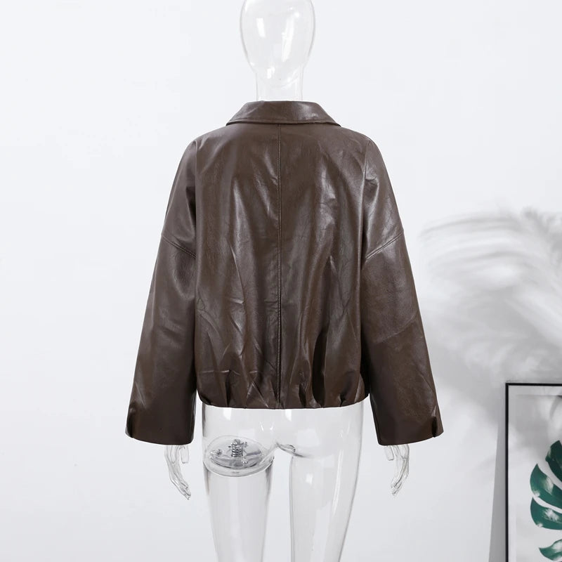 Vintage PU Leather Bomber Jacket