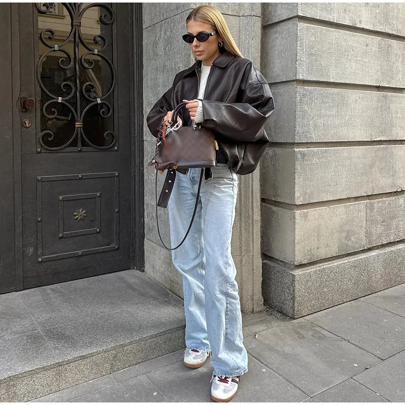 Vintage PU Leather Bomber Jacket